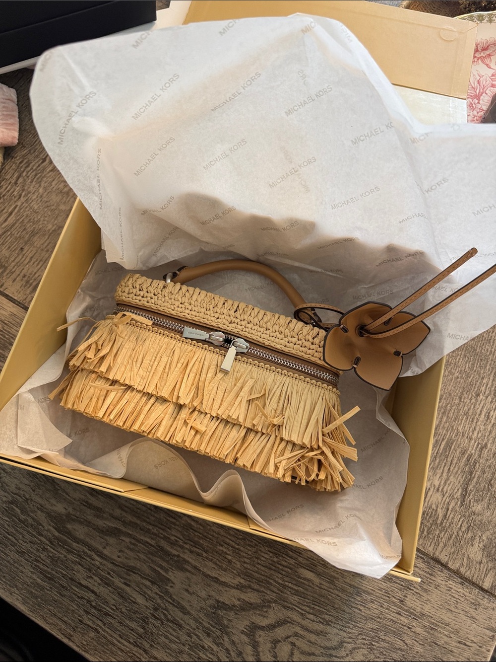 Michael Kors Natural Raffia Fringe Top-Handle Bag Jana cross body bag - Picture 12 of 13